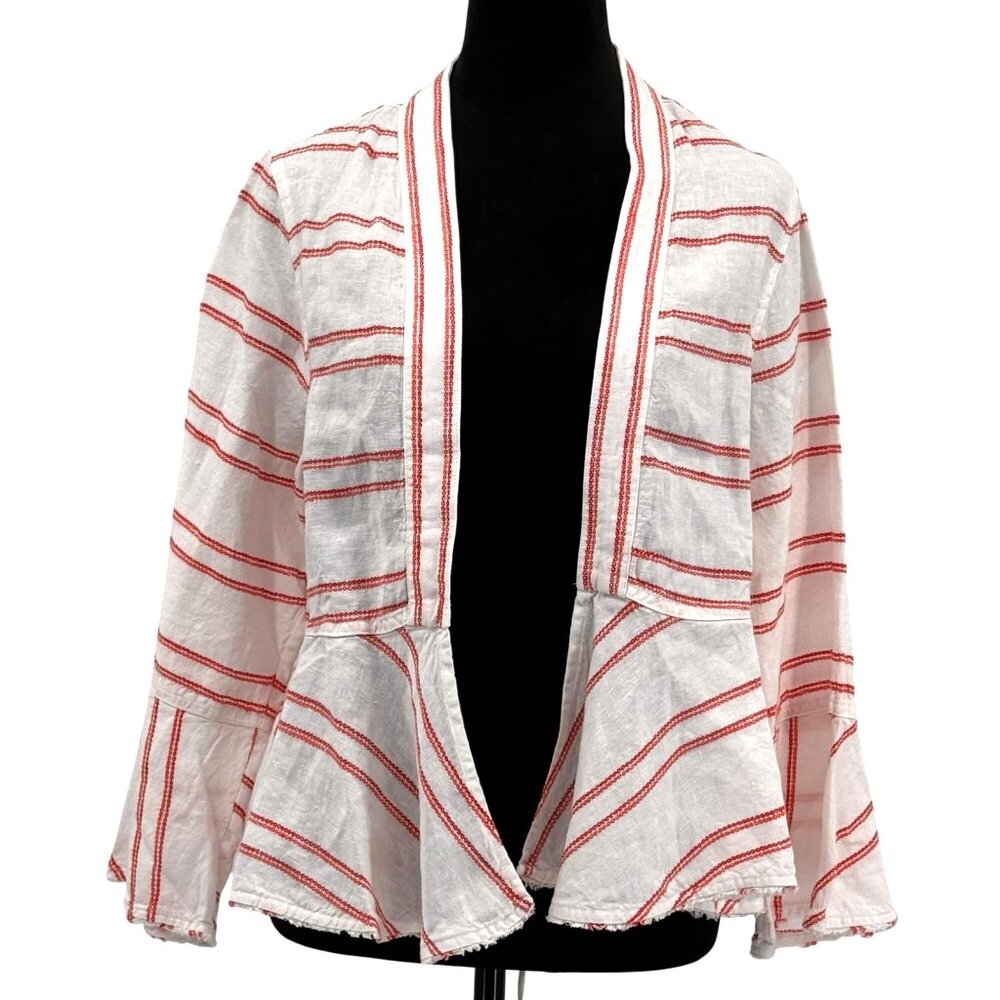 Tommy Bahama Linen Jacket Womens NEW M Marcella Stripe Bell Sleeve Pink‎